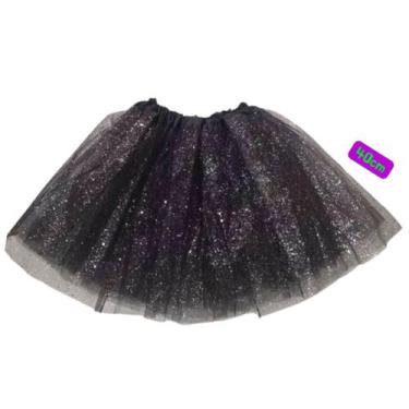 Imagem de Saia Tule Preta Halloween Carnaval Fantasia 40cm c/ Glitter - 7 Artes 