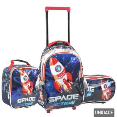 Imagem de KIT Mochila de Rodas Infantil Foguete 3 Pçs - Tudo em Caixa