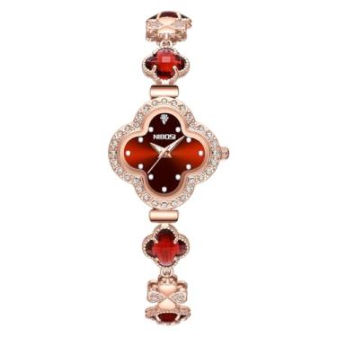 Imagem de NIBOSI Relógio feminino pulseira de cristal diamante feminino pequeno moda luxo fino à prova d'água quartzo meninas presente esposa relógio de pulso verde, L2617red, L2617