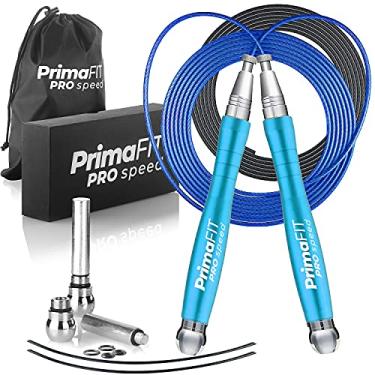 Imagem de PrimaFIT Corda de pular Pro Speed para adultos para homens e mulheres Corda de pular com peso de 3 m ajustável de alumínio com travamento automático para academia de boxe MMA, crossfit, treino