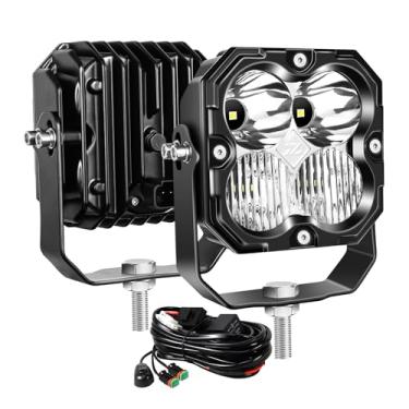 Imagem de Willpower 2 lâmpadas LED de trabalho de 4,3 30 W 3000 LM com chicote de fios de 12 V DT, luzes de neblina para carro, caminhão, trator, barco 10 x 10, branco 6000K, farol impermeável, combo de ponto