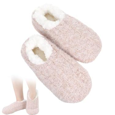 Imagem de Thinp Meias para mulheres e homens, chinelos de casa, quentes, felpudos, com aderência, antiderrapante, macio, leve, para uso interno, Caqui, Medium