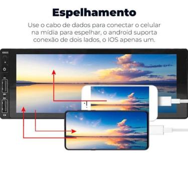 Imagem de Central Multimídia 1Din Carplay Android Auto e Espelhamento - LCast