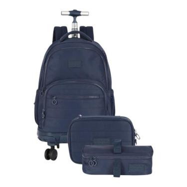 Imagem de Mochila Escolar Rodas 360º + Lancheira + Estojo 100 Lápis Up4you, Azul