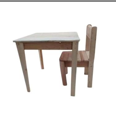 Imagem de Kit 1 Mesinha e 1 Cadeirinha Infantil de Madeira Escolar