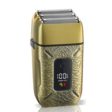 Imagem de Barbeador de alumínio, barbeador elétrico masculino, aparador de barba portátil, barbeadores elétricos para homens com barbear recarregável com visor de LED para uso doméstico, bronze