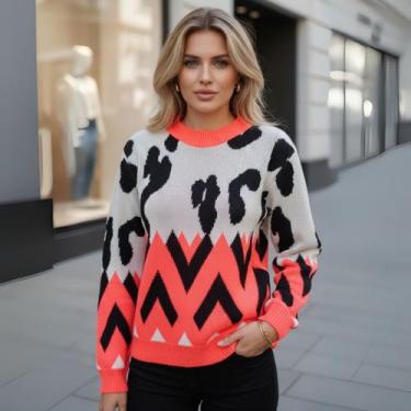 Imagem de Blusa Tricot Manga Longa Símbolos - Vitrine Collection, Laranja fluore