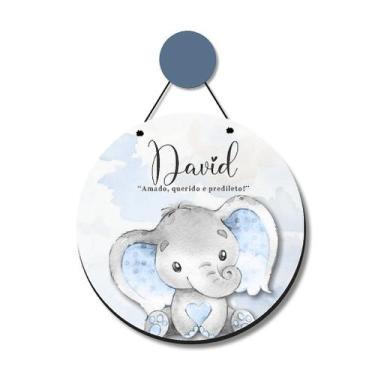 Imagem de Enfeite Porta Maternidade Bebê Nome Personalizado Elefantinho Aquarela