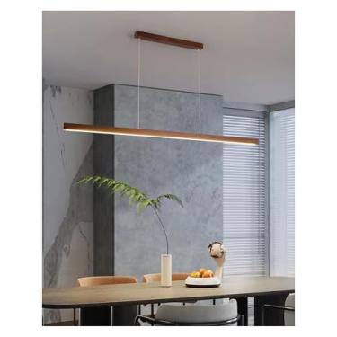 Imagem de Luminária Pendente Linear com Controle Remoto, Luminária Pendente LED Mesa de Jantar Madeira Regulável, Luminária Pendente Design Linear Luminária Mesa de Jantar, Lustre para Sala de Jantar