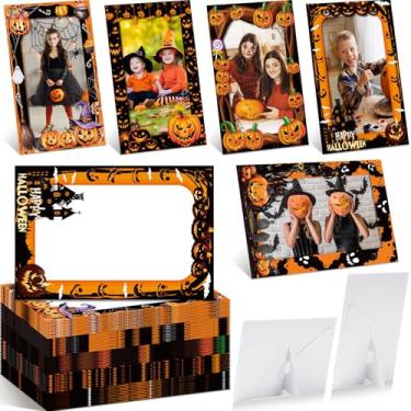 Imagem de AmazingSpark Pacote com 50 porta-retratos de abóbora de Halloween, 10 x 15 cm, enfeite de foto de papel a granel de abóbora e papelão, presentes para decoração de dia das bruxas, lembrancinhas de