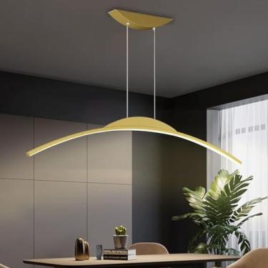 Imagem de Luminária pendente LED moderna em arco, regulável, linear, para mesa de jantar, com controle remoto, altura ajustável, luminária de suspensão, lustre para sala de estar e cozinha (dourado 10