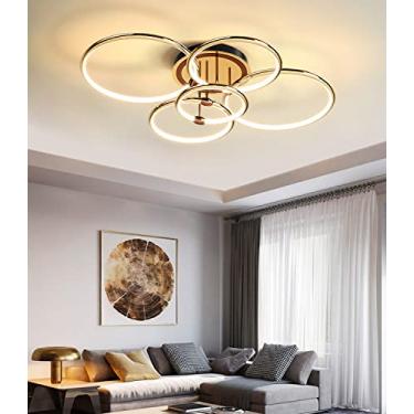 Imagem de Luminária de teto LED com design de anel regulável, luminária de teto dourada moderna para sala de estar com controle remoto, iluminação LED de alumínio para sala de estar, quarto, lustre LE