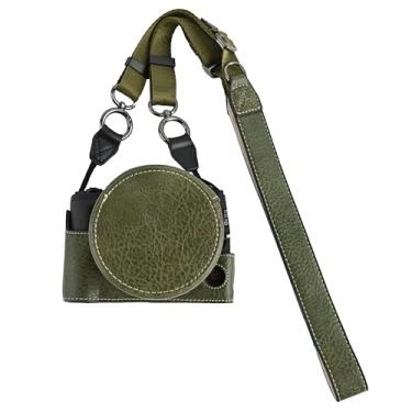 Imagem de Capa R50 V, capa BMAOLLONGB feita à mão de couro PU meia câmera versão abertura inferior para Canon Eos R50 V R50V com alça de pescoço capa para lente (verde)