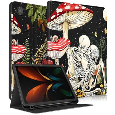 Imagem de Uppuppy Capa para Samsung Galaxy Tab A8 de 10,5 polegadas crianças fofo caveira fólio mulheres meninas meninos esqueleto engraçado gótico assustador assustador terror divertido capa de tablet para Samsung A8 Tab Cases SM-X200/X205/X207