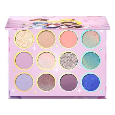 Imagem de ColourPop Paleta de sombras Sailor Moon For Love & Justice - Paleta de maquiagem celestial com acabamento cromado duplo, metálico, fosco, brilho fosco e glitter (14 g)