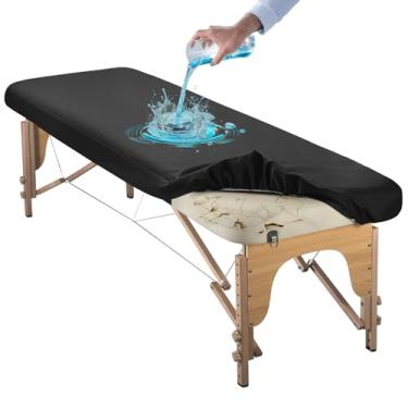Imagem de Capa de mesa de massagem de couro PU com tira, capa de cama reutilizável para cama de massagem de 58 cm de largura em terapia de cera spa tatuagem facial salão de beleza, lençol de cama de esteticista