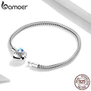 Imagem de Pulseira de miçangas de coração de prata 925 para mulheres