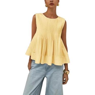 Imagem de Blusa feminina Lumister Peplum Babydoll sem mangas amarela