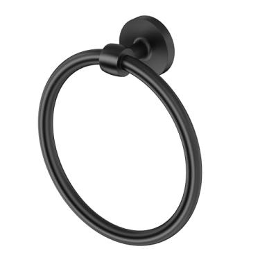 Imagem de Gatco Anel de toalha Gibson 5212MX | Suporte de toalha de mão moderno para banheiro | Ferragens decorativas elegantes, metal resistente, montagem EZ Ancor | Acabamento preto fosco