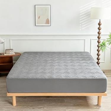 Imagem de Capa protetora de colchão à prova d'água macia e respirável com bolso profundo de 5 a 25 cm de profundidade de fibra de poliéster, capa de colchão para casa, quarto, hotel (cinza escuro, 140 x 190 cm)