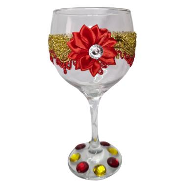 Imagem de Taça Royal Cigana Vermelha e Dourada Flor Vidro 365 ml