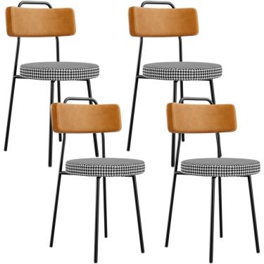 Imagem de Kit 04 Cadeiras Decorativa Estofada Sala Jantar Barcelona L02 Couríssimo Whisky Pied Poule - Lyam