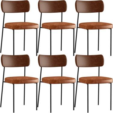 Imagem de Kit 06 Cadeira Para Sala De Jantar Melina L02 Couríssimo Marrom Couríssimo Camel - Lyam Decor