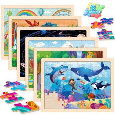 Imagem de Puzzles de veículos de madeira LACCHOUFEE, pacote com 6 para crianças 