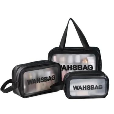 Imagem de Necessaire Viagem, Kit 3 Necessaire Bolsa Portátil Transparente para Viagem Cosméticos Produtos de Higiene Pessoal(PRETO/B32418)