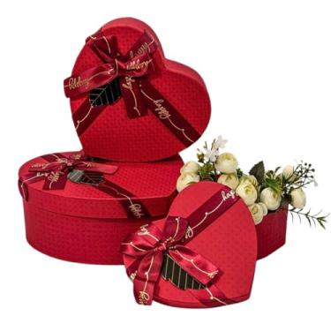 Imagem de Caixa De Presente Grande Formato Coração Embalagem Com Tampa 3 Unidades e Tamanhos P M G Com Laço Natal Dia Dos Namorados Dia Das Mães Vermelho