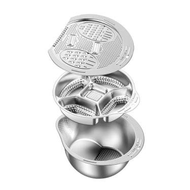 Imagem de KiBcsLic Conjunto de escorredor de cozinha 3 em 1 de aço inoxidável com tampa e ralador para várias tarefas de cozinha, acessório profissional para preparação, aÇo InoxidÁvel 304