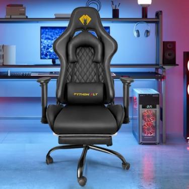 Imagem de Cadeira Gamer Python Fly Deluxe, Design Ergonômico, Ajuste De 90-150 Graus, Design Preto E Dourado