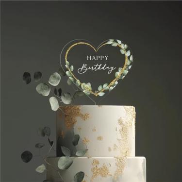 Imagem de LZGXZF Topper de bolo de feliz aniversário, chá de bebê, flor acrílica, feliz aniversário, enfeite de cupcake personalizado para aniversário, tema de casamento, decorações de festa suprimentos