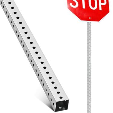 Imagem de Otoolling Poste de placa quadrada de 1,8 m A x 5 cm L com furos de montagem de 1,7 cm Postes de aço galvanizado fora resistente à ferrugem tubo de metal industrial separável para estacionamento