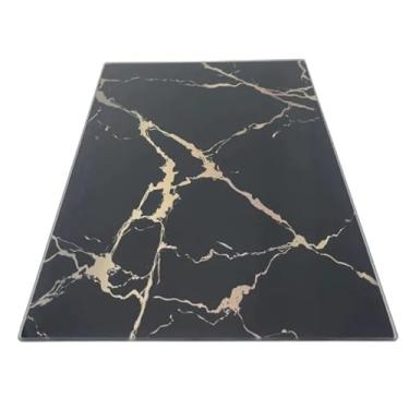 Imagem de Tábua de Corte de Vidro Temperado com Base Antiderrapante - Design Mármore para Cozinha, Fácil de Limpar e Resistente a Manchas, Preto e Branco(PRETO-34,6x24,8 x 0,38cm (G))