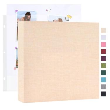 Imagem de Mublalbum Álbum de fotos faça você mesmo com 3 anéis, 25 x 25 cm, com 20 capas de plástico, 40 páginas, capa de linho, fichário para bebê, viagem, casamento, aniversário e projetos DIY (bege)