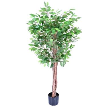 Imagem de Ficus artificial para decoração de casa, árvore decorativa de ficus falsa em vaso com folhas realistas e tronco natural, planta sintética para sala de estar interna