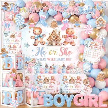 Imagem de Decorações de Natal para revelação de gênero - Kit de arco de balões de gengibre para ele ou ela