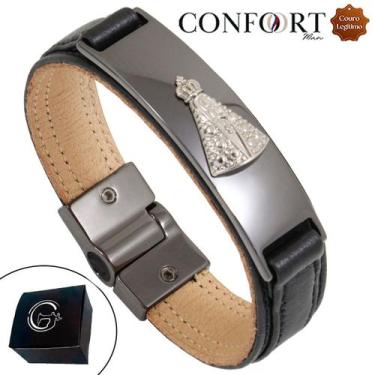 Imagem de Pulseira de Couro Magnética Nossa Senhora Alto Relevo Preta - GRANADO 