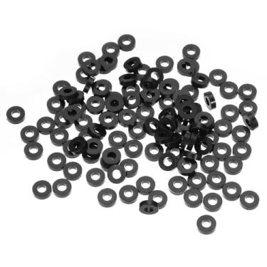 Imagem de ABS preto ID 3,2 mm, OD 7 mm, comprimento 2 mm, arruelas espaçadoras redondas de nylon, 240 peças porca de borracha de plástico não rosqueada para parafusos M3 tomada elétrica receptáculo de