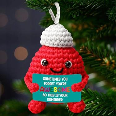 Imagem de Mini enfeite de Natal feito à mão em crochê - Sometimes You Forget You're Awesome Incentivo Lembrança para Amigas Mulheres Colegas de Trabalho - Decoração de Mesa Auto Motivação Meia Stuffer