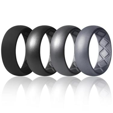 Imagem de Anel de silicone masculino, arco interno ergonômico respirável design aliança de casamento de borracha com tamanhos intermediários, 4 anéis de noivado, anéis de compromisso, 8 mm de largura - 2,5 mm