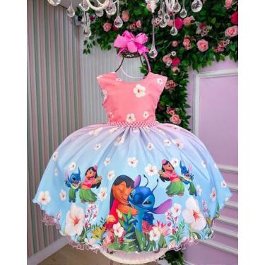 Imagem de Vestido Colorido Menina Festa Stitch e Lilo - Tecido 100% Poliéster - 