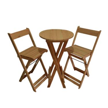Imagem de Kit Bistrô Eucalipto Dobrável Com 2 Banquetas De Madeira Mel