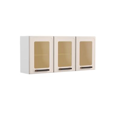 Imagem de Armário Aéreo P/ Cozinha Origens 7009 3 Portas C/vidro 120cm Branco/areia - Bertolini