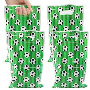 Imagem de LLMSIX 40 peças de sacos de brinde de futebol, sacos de plástico para lanches de doces de futebol com alças, bolsas de festa temáticas de futebol para presente de aniversário e jogos, decorações de