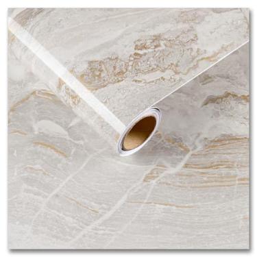 Imagem de CRE8TIVE Tamanho grande 91,4 cm x 899,2 cm papel de contato mármore bege dourado papel de parede de mármore líquido para banheiro sala de estar armário vinil envoltório impermeável bancada papel de