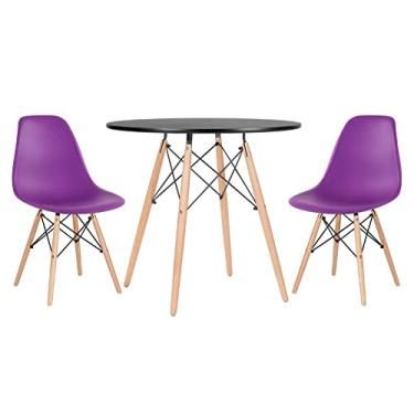 Imagem de Loft7, KIT - Mesa redonda Eames 80 cm preto + 2 cadeiras Eiffel DSW roxo