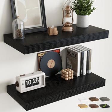 Imagem de Prateleiras flutuantes de 76 cm para parede, conjunto de 2, prateleiras de banheiro de grão de madeira de 30 cm D com suportes invisíveis, fácil instalação, prateleiras de armazenamento de madeira