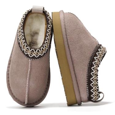 Imagem de Project Cloud Chinelos de couro genuíno e de xearling australiano para crianças – Pantufas felpudas e antiderrapantes de espuma viscoelástica para meninas e meninos, calçados infantis unissex (Dream